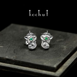 Сережки-пусети «Єдинорожки». Срібло, смарагди