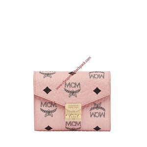 MCM Small Patricia Visetos Trifold Wallet In Light Pink