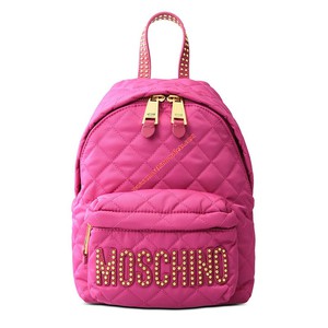 Moschino Studded Logo Women Quilted Techno Fabric Backpack Rose