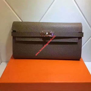 Hermes Kelly Wallet Epsom Leather Gold Hardware In Grey