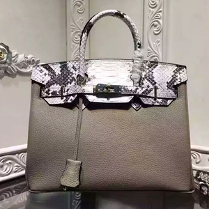 Hermes Birkin Bag Serpentine Leather Gold Hardware In Grey