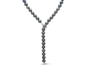 Ожерелье "галстук" из черного круглого жемчуга. Жемчужины 9-10 мм