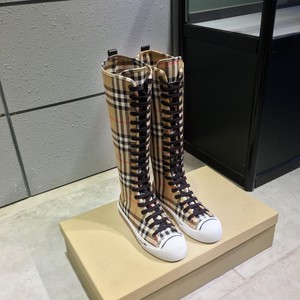 Burberry House Check Canvas Knee-high Boots In Beige