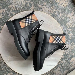 Burberry Vintage Check Detail Leather Boots In Beige
