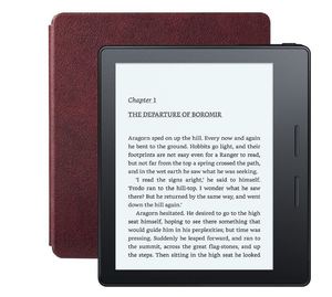 Kindle Oasis E-reader with Leather Charging Cover - Merlot, Free 3G + Wi-Fi