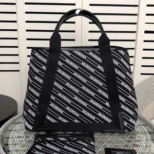 Balenciaga Allover Diagonal Logo Navy Meidium Cabas In Black