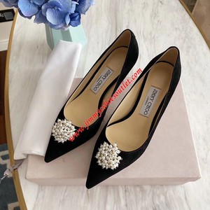 JIMMY CHOO ROMY SUEDE SHOES WITH PEARL EMBELLISHED BLACK