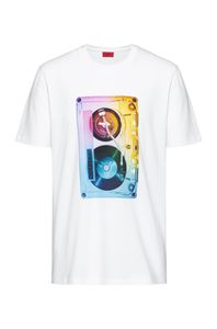 Boss Cotton-jersey T-shirt with cassette-tape graphic print Style Dours - 50428216