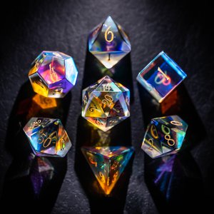 D&D Dichroic Prism Glass Gemstone Engraved Dice Set