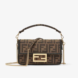 Fendi Mini Baguette Bag In Fabric Brown