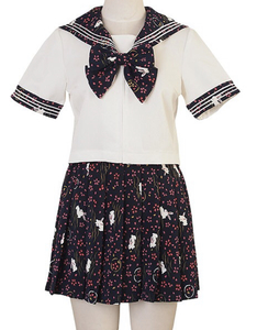 Sailor dress navy in Cherry blossom and rabbits