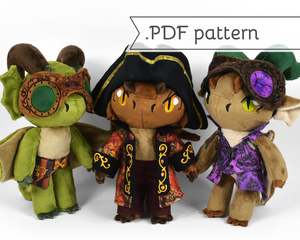 Выкройка "Anthro Dragon Doll Plush Sewing Pattern .pdf Tutorial with Pirate & Steampunk Clothes"