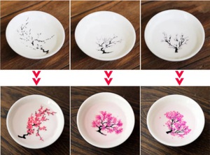 Пиалы с изображением сакуры, которая «расцветает» при контакте с горячей или холодной водой в зависимости от выбранной модели