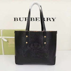 Burberry Embossed Crest Leather Tote In Black