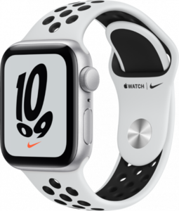 Apple Watch Nike SE GPS, 40 мм, алюминий серебристого цвета, ремешок Nike «чистая платина/чёрный»