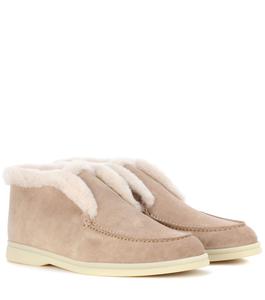 Loro Piana Open Walk Suede Fur Ankle Boots