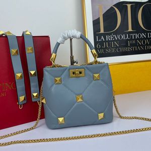 Valentino Garavani Small Sheepskin Roman Stud Handbag Blue
