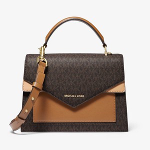 MICHAEL Michael Kors Ludlow Medium Logo and Leather Satchel Khaki/Coffee