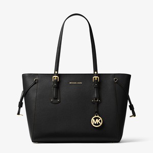 MICHAEL Michael Kors Voyager Medium Crossgrain Leather Tote Bag Black