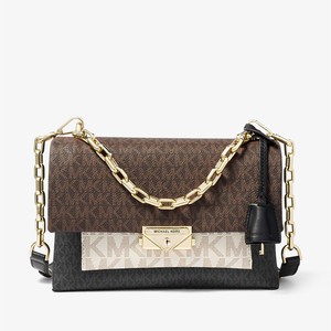 MICHAEL Michael Kors Cece Medium Tri-Color Logo Shoulder Bag Brown/White