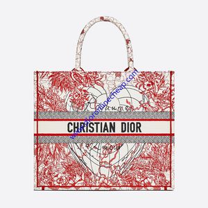 Dior Book Tote Dioramour D-Royaume d'Amour Embroidery Canvas Red/White