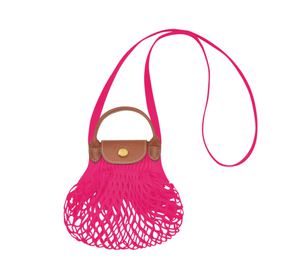 Le Pliage Filet Mesh-Knit Top Handle Bag in Fuchsia