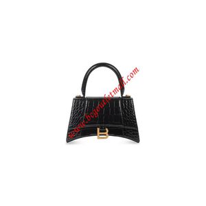 Balenciaga Hourglass Handbag Crocodile Embossed In Black/Gold