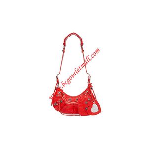 Balenciaga XS Le Cagole Shoulder Bag Embossed Leather In Red/Silver