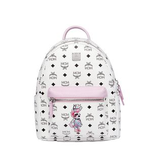 MCM Small Stark Rabbit Backpack In Visetos White