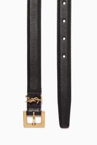 Monogram Narrow Belt with Square Buckle in Leather