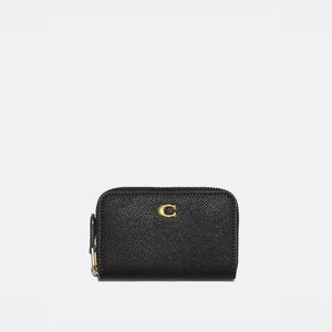 Coach Small Zip Around Card Case in Crossgrain Leather Black