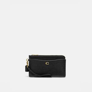 Coach L Zip Wristlet in Pebble Leather Black