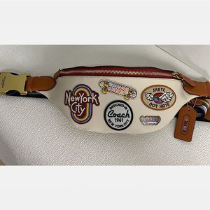 Coach Charter Belt Bag 7 in Pebble Leather with Patches White