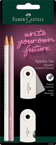 Faber-Castell 218482 - Schreibset Sparkle, zwei Bleistifte, Härtegrad B, mit Radierer und Spitzer, coconut milk