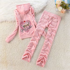 Juicy Couture Love Heart Crown Velour Tracksuits 7406 2pcs Women Suits Pink