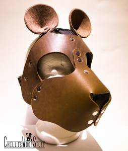 Brown Leather Bear mask for a pet play