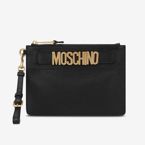 Moschino Lettering Logo Calfskin Clutch Black