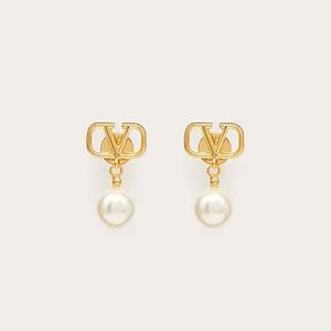 Valentino Mini VLogo Signature Pendant Earrings In Metal With Pearls Gold
