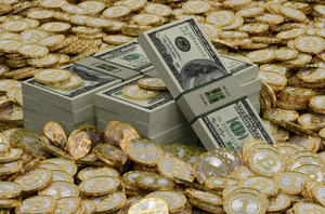 Биткоины, баксы, евро, рубли, тенге ))))