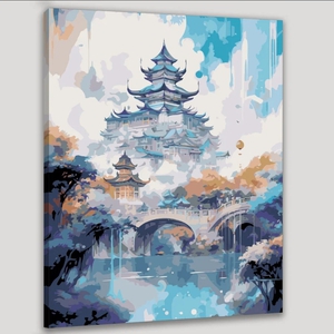 Картина по номерам 40x50 см, город, островной, архитектура, сады, водопады, акварельная иллюстрация, мечтательная