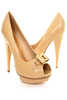 Tan Matte Bow Peep Toe Platform Heel Pumps