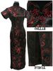 Short-Sleeved Long Dress Cheongsam Black & Red