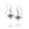 Wheel of Being - Four Point Celtic Knot Northstar and Genuine Amethyst Sterling Silver Hook Earrings