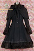 Classic Gothic Lolita: Heavy Wool & Fur Coat with Hood Cape