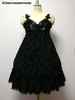 Rose Flocky Print High Waist Pinafore Dress (Black)