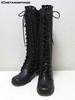 Frilled Lace-up Long Boots (Black)
