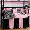 Carousel Designs Black and White Zebra Four-piece Crib Bedding Set | Baby Girl Crib Bedding in Pink Black and White