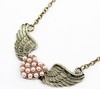 Retro heart angle wings necklace