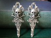 Vintage sterling silver plated brass ornate filigree crossed bone skull gothic earrings