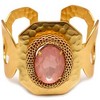 Tullya's Wide Pink Stone Gold Hammered Cuff Bracelet